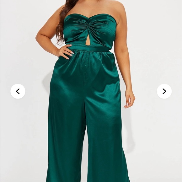 Fashion nova about your love satin jumpsuit strapless hunter green 1x new nwt - Picture 1 of 13